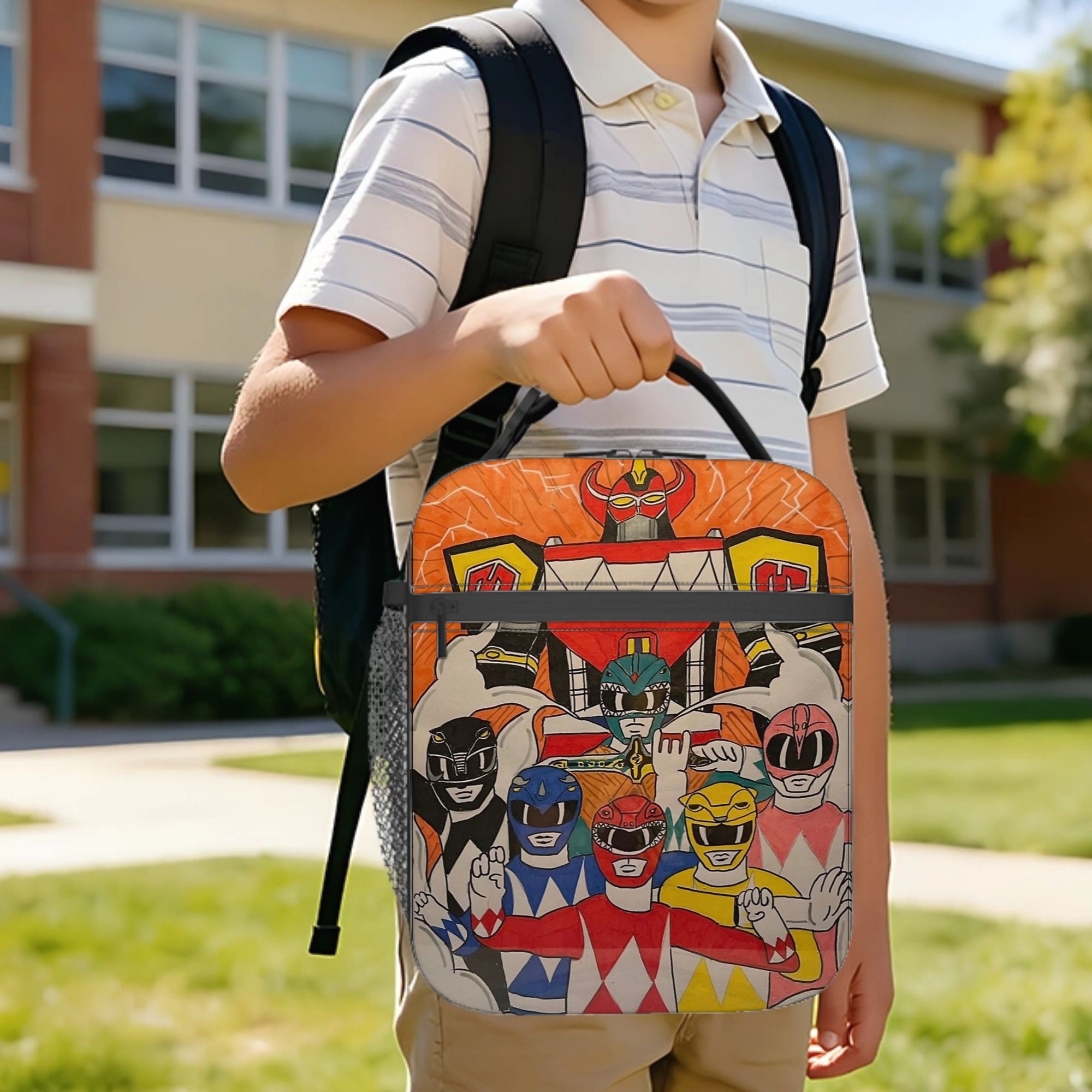 Tote Bag Sublimation - 파워 레인저스와 메가조드 아트워크 절연 도시락